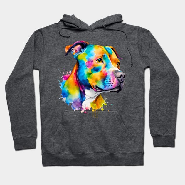 Pitbull Watercolor Portrait Hoodie by Doodle and Things